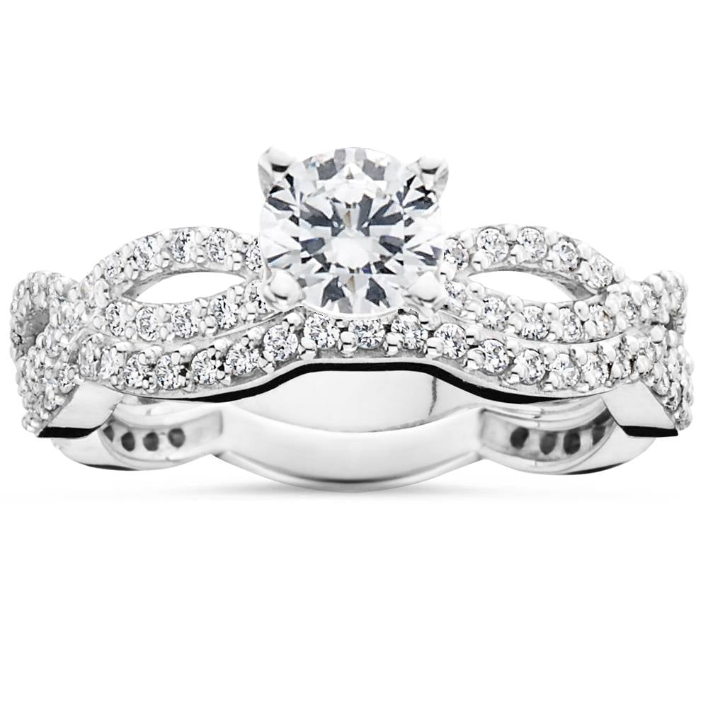 Pompeii 1ct Pave Natural Diamond Engagement Infinity Wedding Ring Set ...