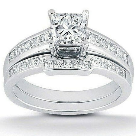 Pompeii 1ct Princess Cut Channel Set Diamond Wedding Engagement Ring 14K White Gold