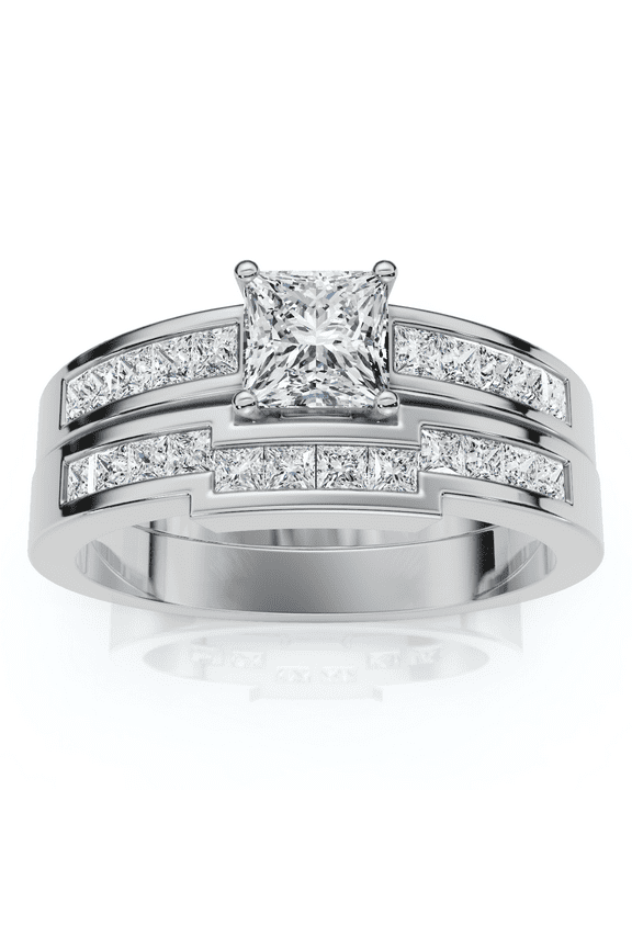 Pompeii 1ct Princess Cut Channel Set Diamond Wedding Engagement Ring 14K White Gold