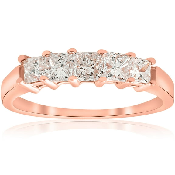 Pompeii 1ct Princess Cut Diamond 5-Stone Wedding Anniversary Ring 14k Rose Gold