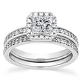 thumbnail image 1 of Pompeii 1ct Princess Cut Halo Diamond Engagement Ring Set 14K White Gold (G/H,I1-I2), 1 of 3