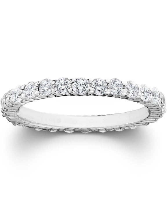 Pompeii 1ct Prong Lab Grown Diamond Eternity Wedding Stackable Ring 14K White Gold