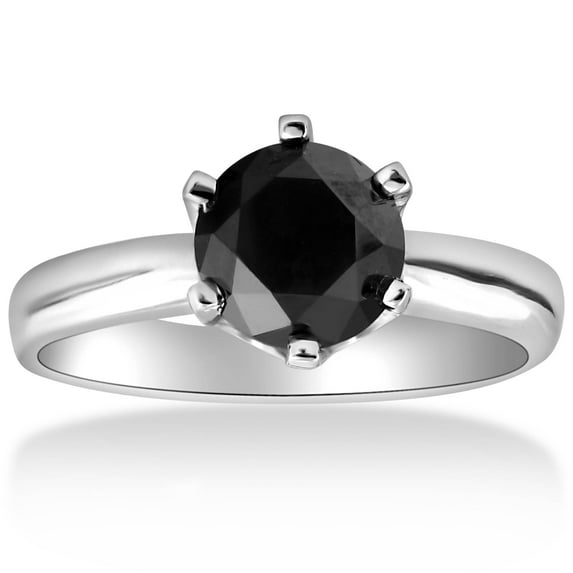 Pompeii 1ct Round Black Solitaire Diamond White Gold Engagement Ring (Black,AAA)