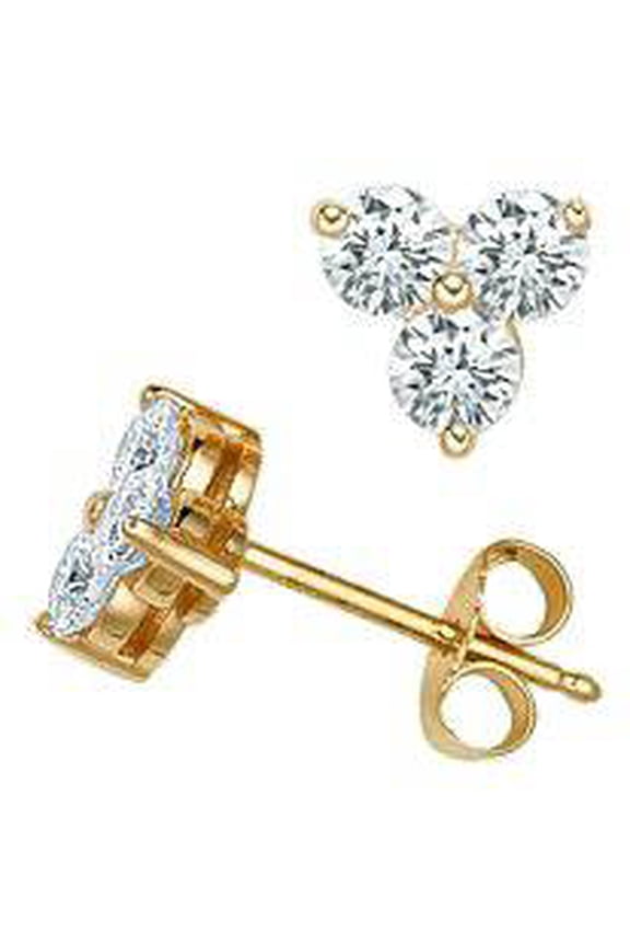 Pompeii 1ct Three Stone Diamond Earrings 14K Yellow Gold (I-J,I1-I2)