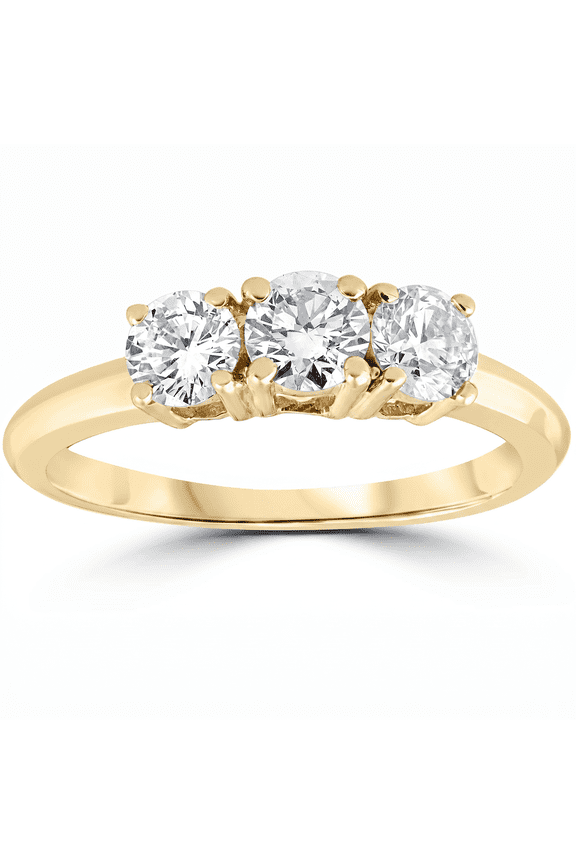 Pompeii 1ct Three Stone Diamond Engagement Anniversary Ring 14K Yellow Gold (H,I1-I2)
