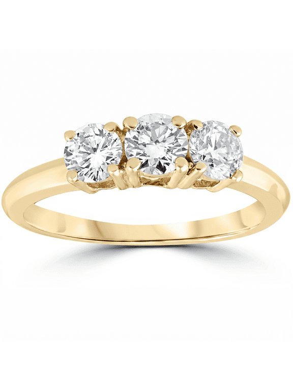 Pompeii 1ct Three Stone Diamond Engagement Anniversary Ring 14K Yellow Gold (H,I1-I2)