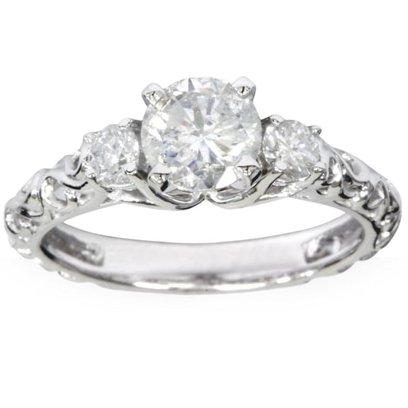 Pompeii 1ct Vintage 3-Stone Diamond Engagement Ring 14K White Gold (G/H,I1)