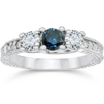 Pompeii 1ct Vintage Blue Diamond 3-Stone Engagement Ring 14K White Gold (G/H,I1-I2)