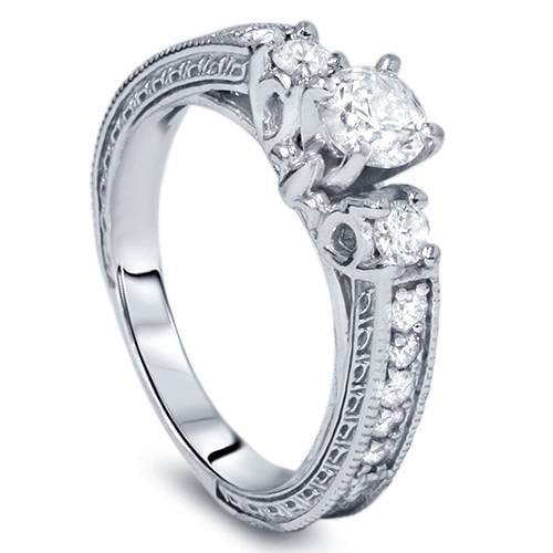 Pompeii 1ct Vintage Diamond Engagement 3-Stone Ring 14K White Gold (G/H,I1)