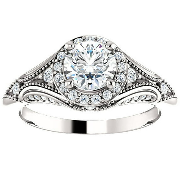 Pompeii 1ct Vintage Diamond Engagement Round Halo Ring 14k White Gold ((G-H),SI(1)-SI(2))