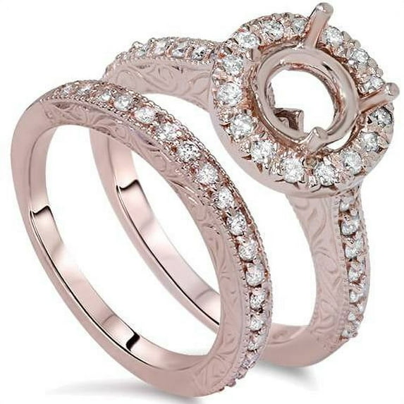 Pompeii 1ct Vintage Engagement Wedding Ring Semi Mount Set 14K Rose Gold (G/H,I1-I2)