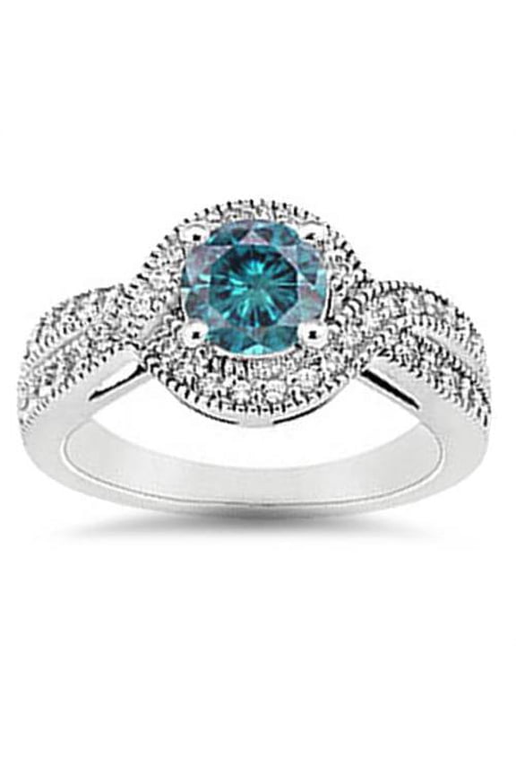 Pompeii 1ct Vintage Halo Treated Blue Diamond Engagement Ring 14K White Gold Round Cut