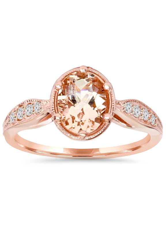 Pompeii 1ct Vintage Morganite & Diamond Ring 14K Rose Gold (H/I,I1-I2)