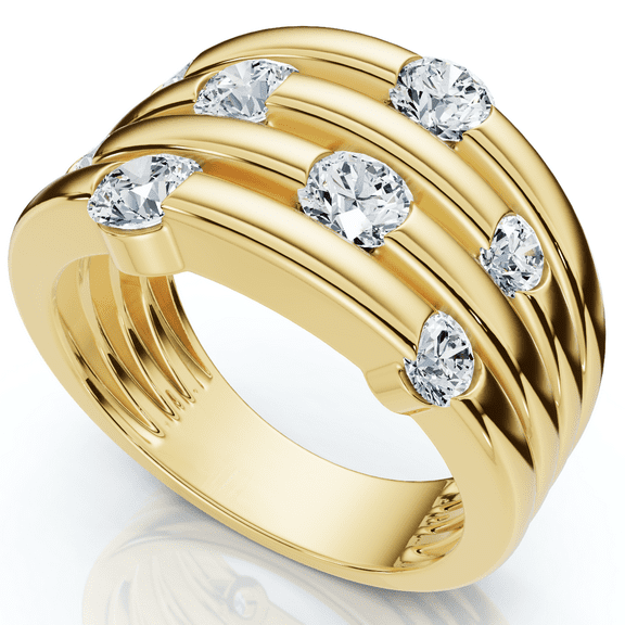 Pompeii 1ct Yellow Gold Real Diamond 14K Right Hand Womens Fashion Multi Row Ring (G/H,I1)