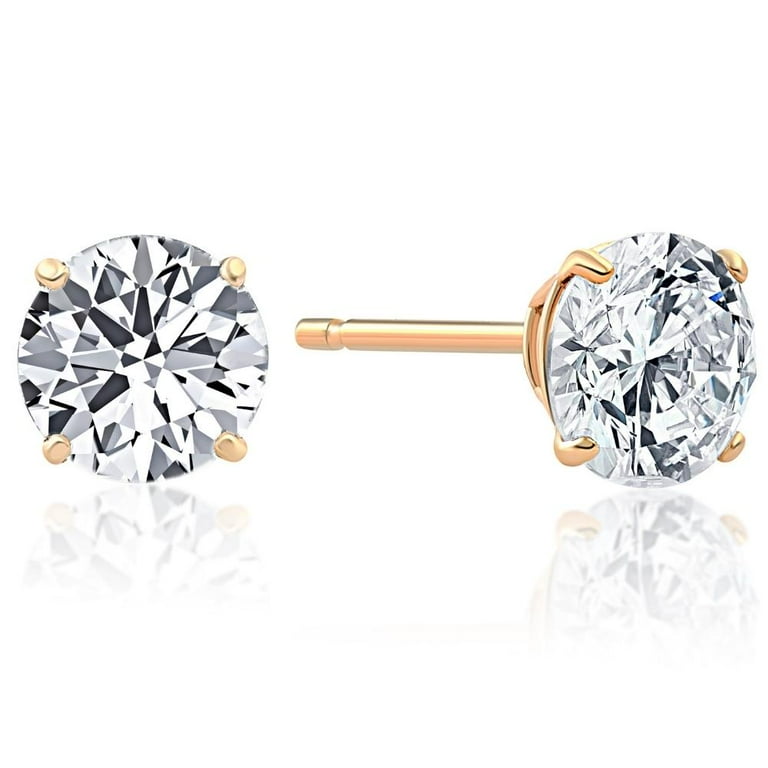Pompeii 2.00CT Round Brilliant Cut Natural Diamond Stud Earrings In 14K Gold G H I2 I3