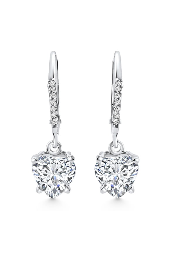 Pompeii 2.07Ct TW Heart Diamond Dangle Lever Back Hoops 10k White Gold Lab Grown (G/H,VS2)