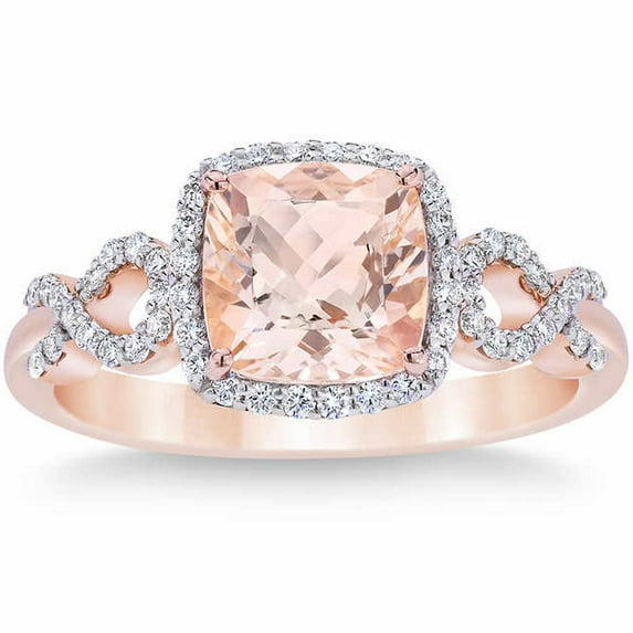 Pompeii 2 1/2 Ct Diamond & Morganite Cushion Halo Ring 10k Rose Gold Lab Grown