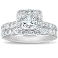 thumbnail image 1 of Pompeii 2 1/2 Ct Halo Princess Cut Diamond Engagement Wedding Ring Set 14k White Gold, 1 of 4