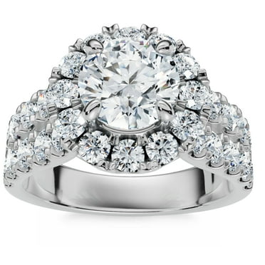 Pompeii 2 1/2 Ct Halo Round Diamond Double Row Engagement Ring 10k White Gold Lab Grown