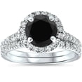 thumbnail image 1 of Pompeii 2 1/2 Ct Treated Black Diamond Halo Engagement Wedding Ring Set 14K White Gold, 1 of 6