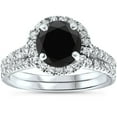 thumbnail image 1 of Pompeii 2 1/2 Ct Treated Black Diamond Halo Engagement Wedding Ring Set 14K White Gold, 1 of 4
