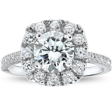 Pompeii 2 1/2CT Round Cut Diamond Solitaire Engagement Ring Gold  Halo ((G-H),SI(1)-SI(2))