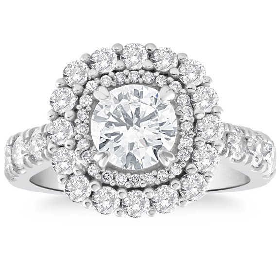 Pompeii 2 1/2Ct Cushion Halo Diamond Engagement Ring in 14k White or Yellow Gold
