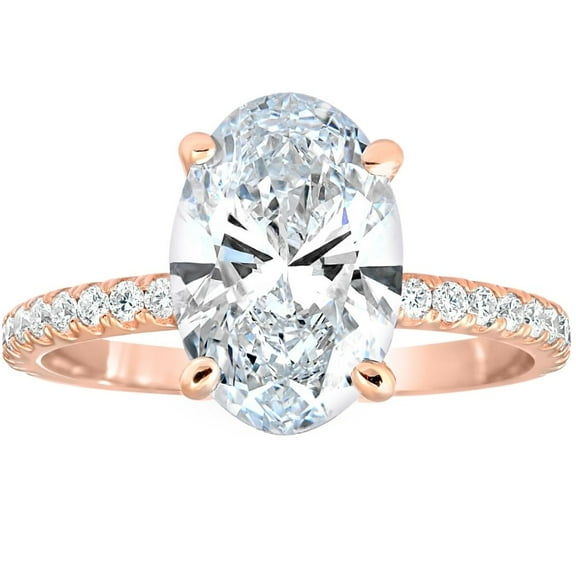 Pompeii 2 1/2Ct Oval Diamond & Moissanite Engagement Ring 14k Rose Gold (G/H,VS1-VS2)