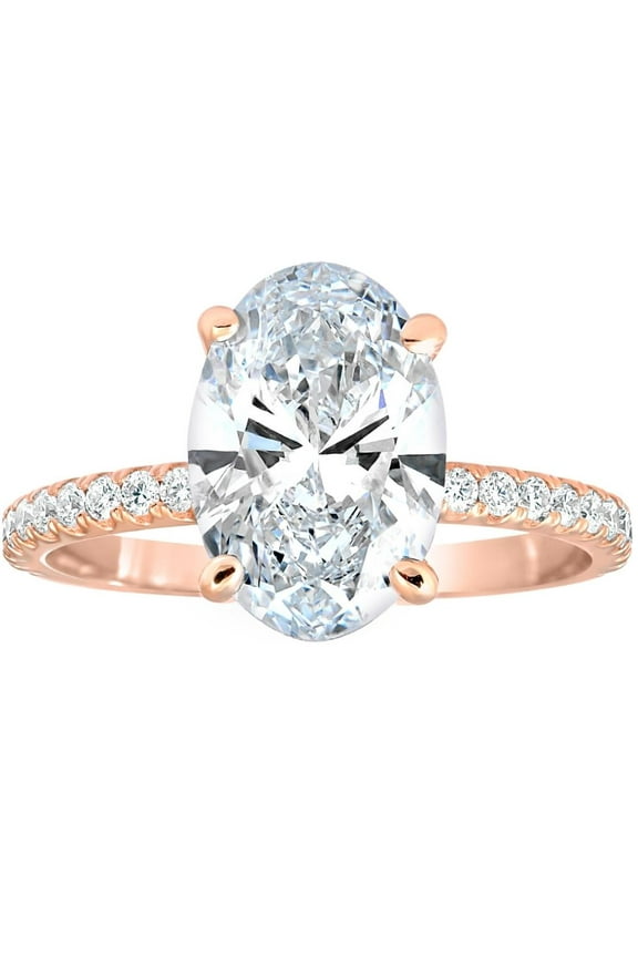 Pompeii 2 1/2Ct Oval Diamond & Moissanite Engagement Ring 14k Rose Gold (G/H,VS1-VS2)