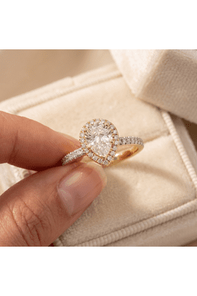 Pompeii 2 1/2Ct Pear Shape Diamond Lab Grown Engagement Ring White Yellow or Rose Gold