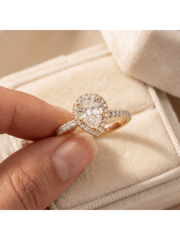 Pompeii 2 1/2Ct Pear Shape Diamond Lab Grown Engagement Ring White Yellow or Rose Gold