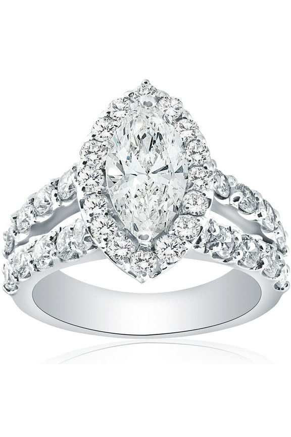 Pompeii 2 1/2ct Marquise Diamond Halo Lab Grown Engagement Ring 14k White Gold