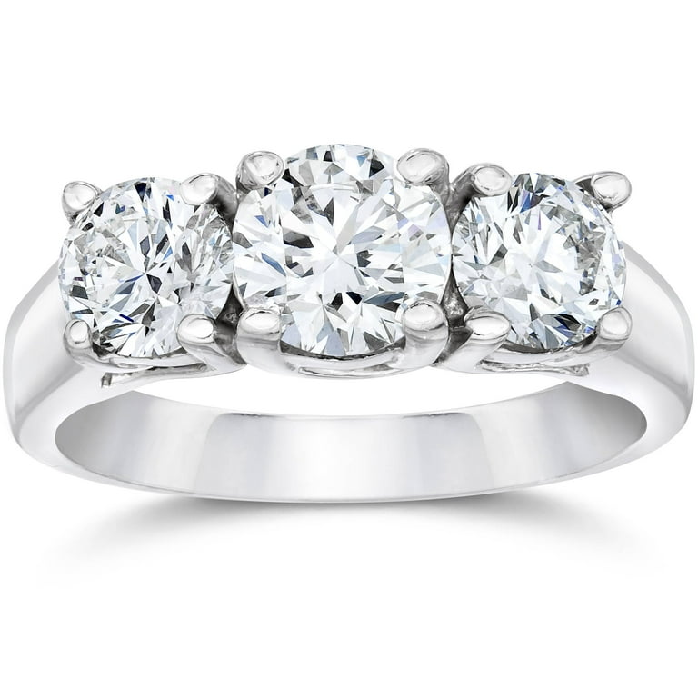 Pompeii 2 1 2ct Three Stone Diamond Ring 14K White Gold H I I1 I2
