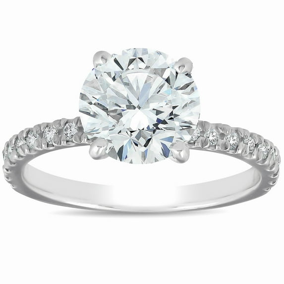 Pompeii 2 1/3 Ct Diamond Solitaire Engagement Ring 14k White French Pave Set (H/I,SI2)