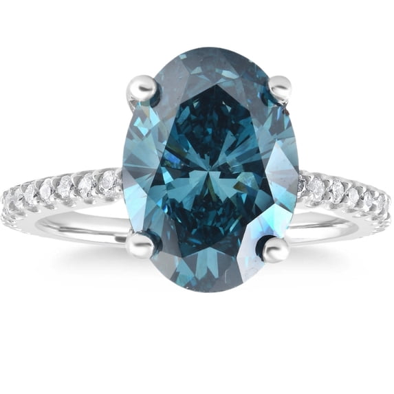 Pompeii 2 1/3Ct Blue Oval Diamond Engagement Ring in 14k White Gold Lab Grown (G/H,SI1)