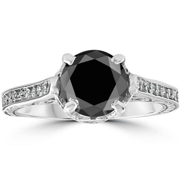 Pompeii 2 1/3ct Black & White Vintage Diamond Engagement Ring 14K White Gold (G/H,I2-I3)