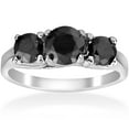 thumbnail image 1 of Pompeii 2 1/3ct Three Stone Black Diamond Engagement Ring 14K White Gold (Black,AAA), 1 of 4
