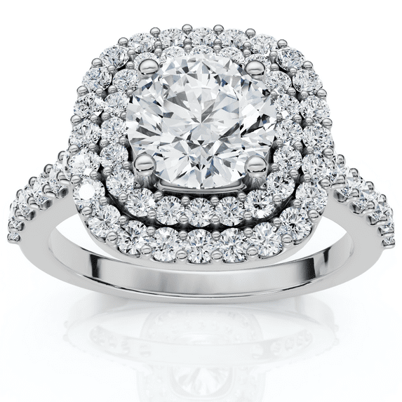 Pompeii 2 1/4 Ct Diamond Cushion Halo Engagement Ring 14k White Gold Lab grown (GH,VS)