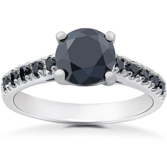 Pompeii 2 1/4 ct Black Diamond Solitaire Accent Engagement Ring 14k White Gold (H/I,I1-I2)