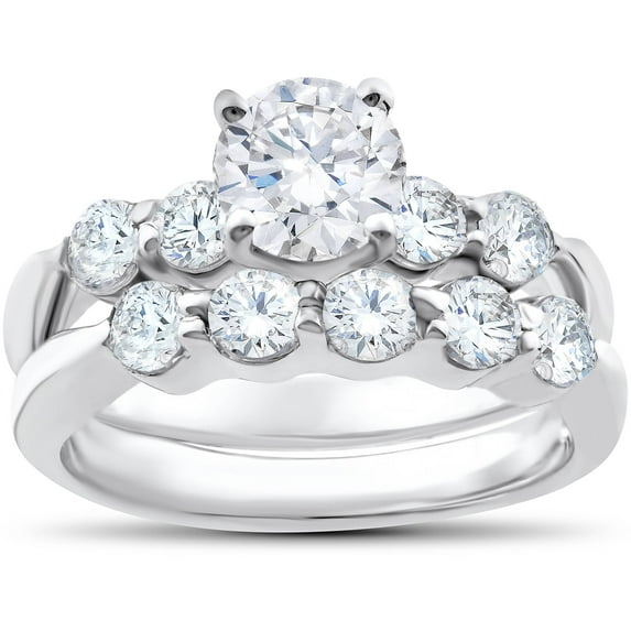 Pompeii 2 1/4 ct Real Diamond Engagement Solitaire Ring & Matching Wedding Band 14k Gold