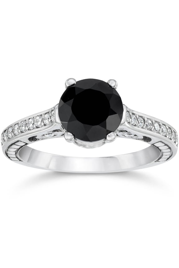 Pompeii 2 1/4ct Vintage Black Diamond Engagement Ring 14K White Gold (G/H,I2)