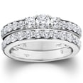 thumbnail image 1 of Pompeii 2 1/6ct 3-Stone Diamond Engagement Wedding Ring Set 10K White Gold (I/J,I1-I2), 1 of 6