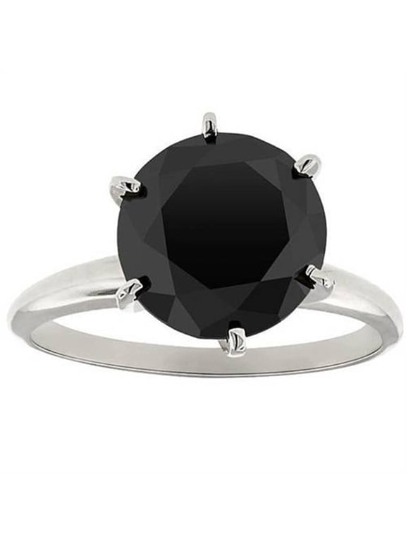 Pompeii 2.10 - 6.10Ct Black Diamond Solitaire Engagement 6-Prong Ring 14k Gold