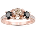 thumbnail image 1 of Pompeii 2.10Ct Morganite & Black Diamond Engagement 3-Stone Ring 14K Rose Gold (H/I,I1-I2), 1 of 5