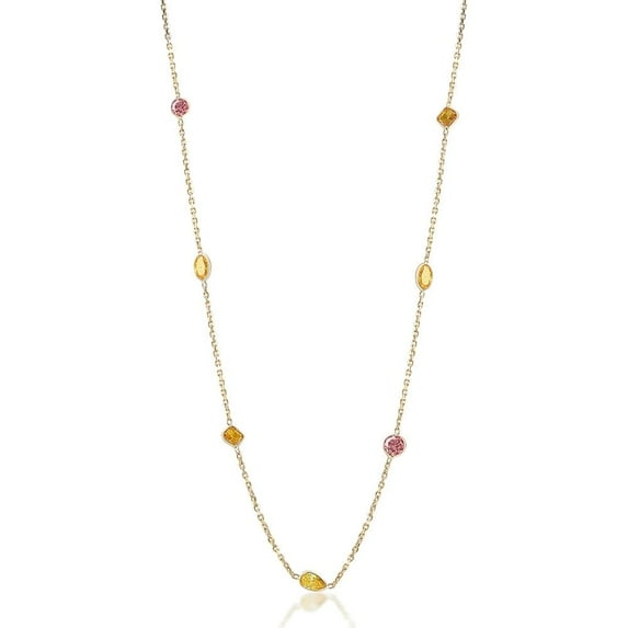 Pompeii 2.14Ct Fancy Pink & Yellow Lab Grown Diamonds By The Yard Yellow Gold Necklace