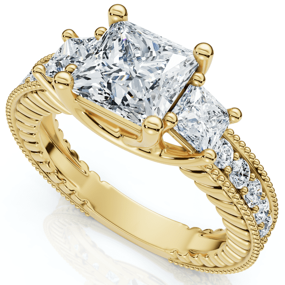 Pompeii 2 3/4CT Princess Cut Three Stone Vintage Diamond Engagement Ring Lab Grown 14k