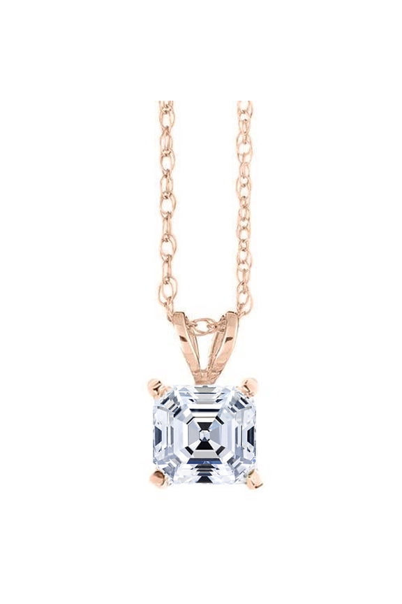 Pompeii 2 CT Asscher Cut Solitaire Pendant Necklace in 14k White, Yellow, or Rose Gold (,)