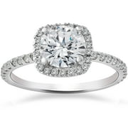 Pompeii 2 Carat Cushion Halo Lab Grown Diamond Engagement Ring 14K White Gold FG,VS2-SI1