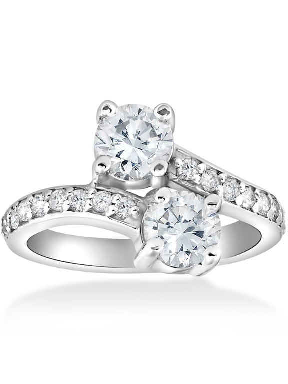 Pompeii 2 Carat Forever Us Two Stone Round Diamond Engagement Ring 14K White Gold