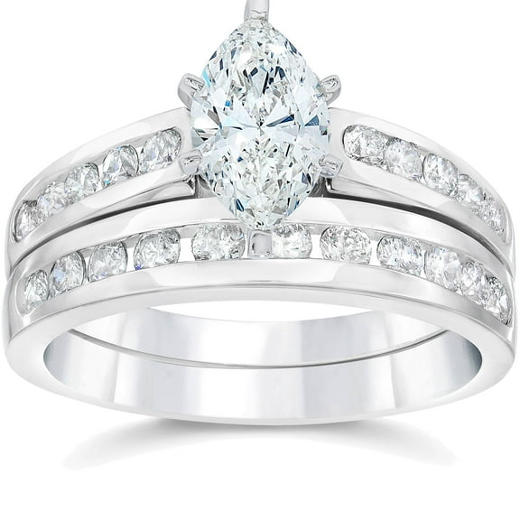 Pompeii 2 Carat Marquise  Diamond Engagement Wedding Ring Set White Gold 14karat (G/H,I1)